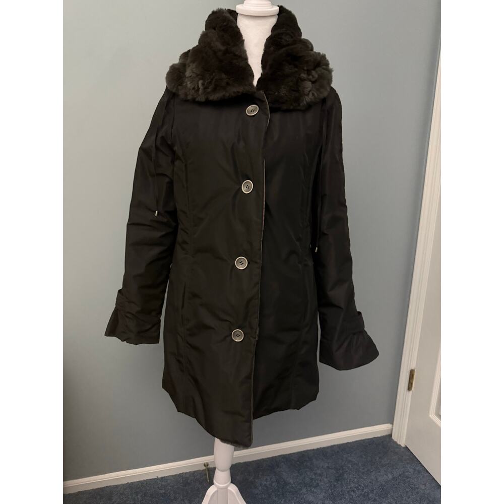 Vintage y2k warm Duck Sport NY Women’s Rabbit Fur Lined Black Coat size XS